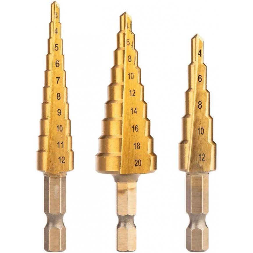 Neo Tools HSS TiN step drill set, 3-20 mm, hexagonal, 3 pcs.