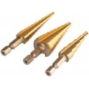 Neo Tools HSS TiN step drill set, 3-20 mm, hexagonal, 3 pcs. Neo Tools HSS TiN step drill set, 3-20 mm, hexagonal, 3 pcs.