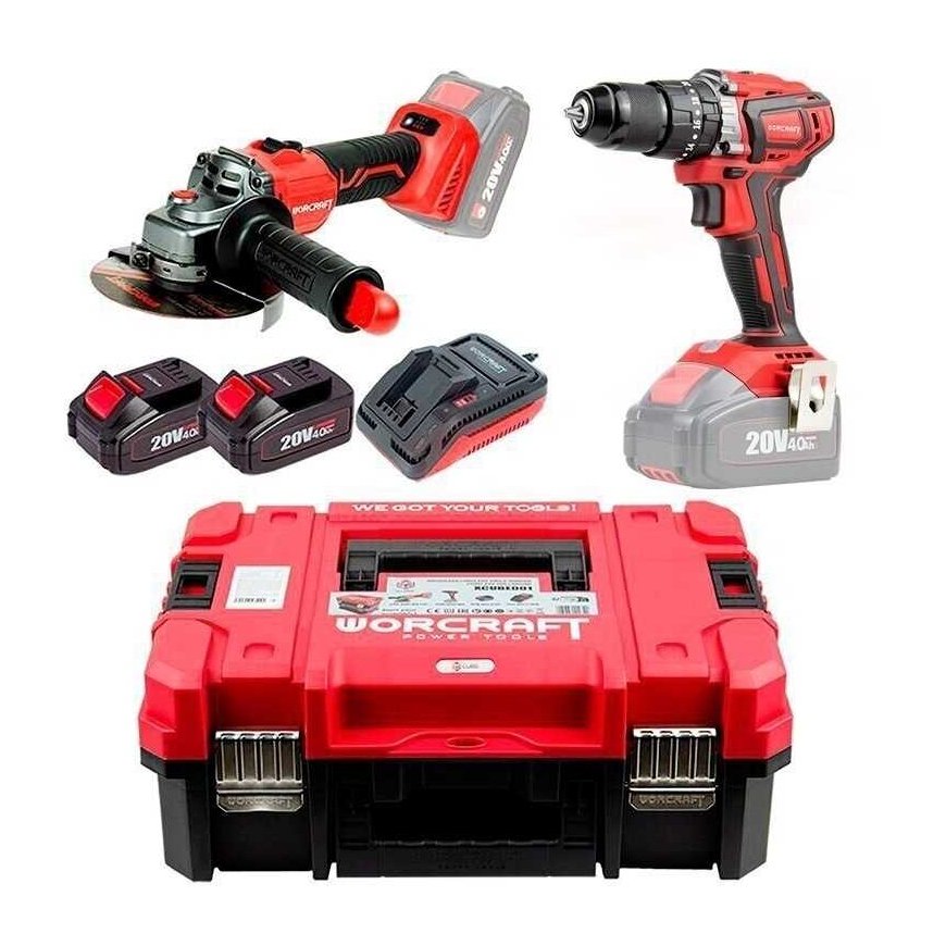 Worcraft Drill and Angle Grinder Set 20V LI-ION (XCUBE Box)