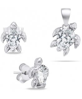 Brilio Silver Leikkisä hopeakorusetti zirkonilla Turtle SET233W (korvakorut, riipus)