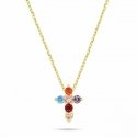 Brilio Silver Gold-plated necklace with a cross and colored zircons NCL208Y