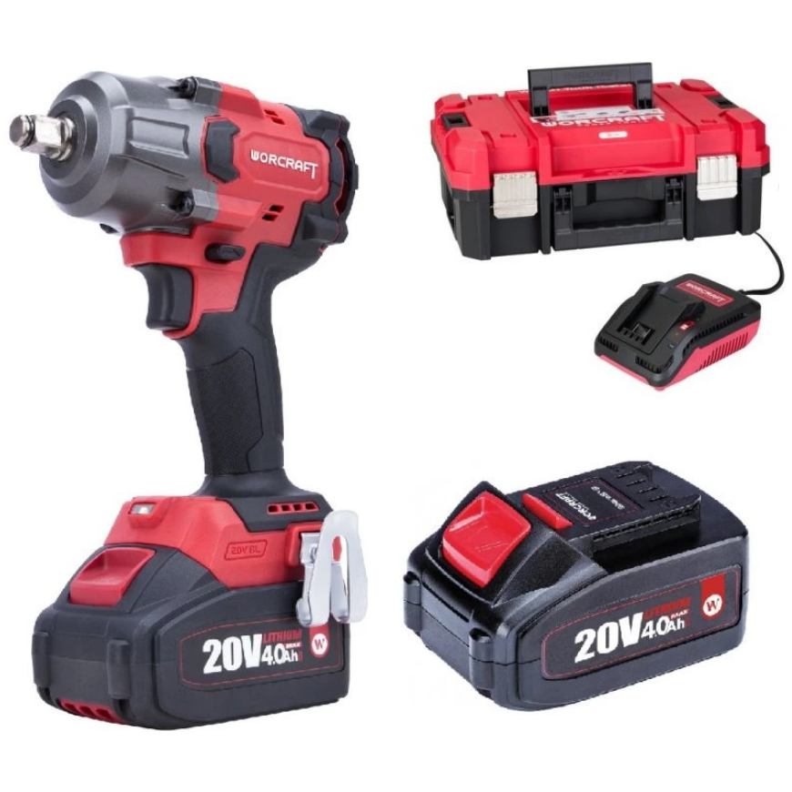 Worcraft 1/2'' Cordless Impact Wrench 850Nm (XCUBE box) with 2 batteries and charger