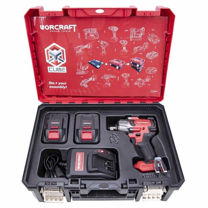 Worcraft 1/2'' Cordless Impact Wrench 850Nm (XCUBE box) with 2 batteries and charger – 2