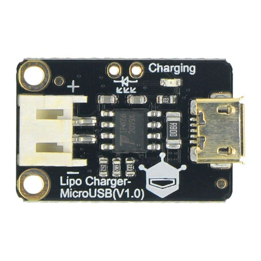 Lipo lādētājs, Li-Pol akumulatoru lādēšanas modulis caur microUSB, DFRobot DFR0667 – 2