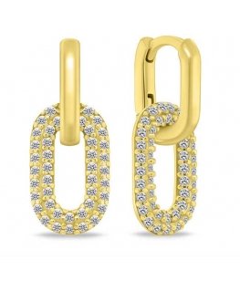 Brilio Silver Gold-plated oval earrings 2in1 with zirconia EA1177Y