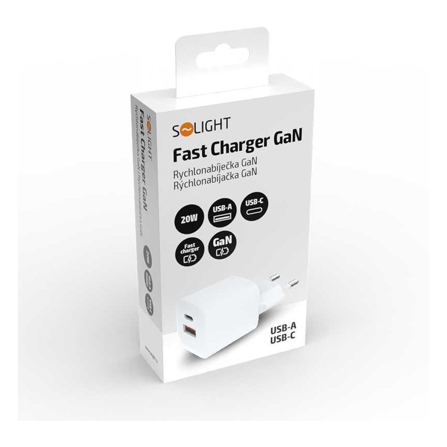 „Solight“ USB-C + USB-A nopea laturi GaN 20W PD – 5