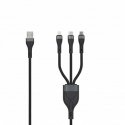 SEEK TOTI USB A - microUSB/Type-C/Lightning, 1,5 m punottu kaapeli 2A (ei MFI), Musta SEEK TOTI USB A - microUSB/Type-C/Lightning, 1,5 m punottu kaapeli 2A (ei MFI), Musta