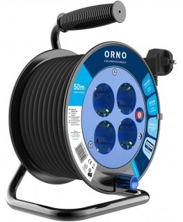 Extension cord reel, 4 sockets 2P+Z (schuko), PVC cable H05VV-F 3x1.5mm2, length 50m, thermal relay, current path shutters