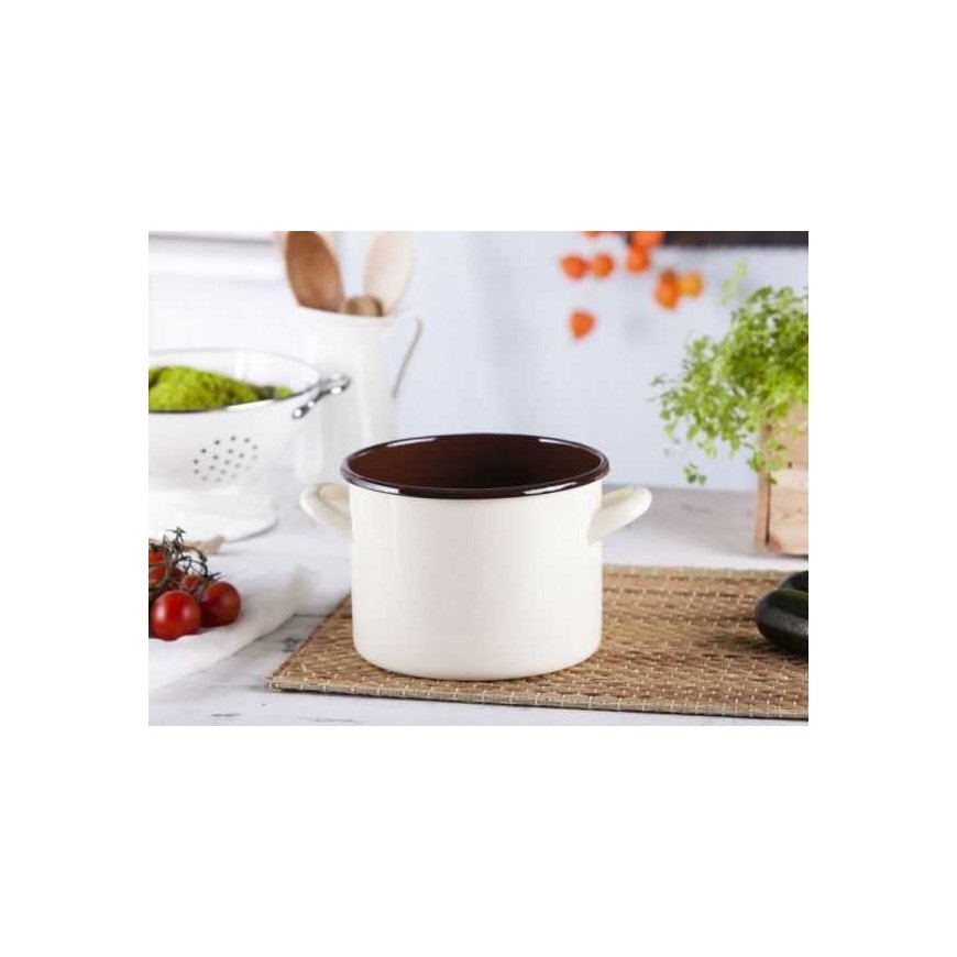 Emalė Silezija Rybnik PUODAS 3,3 L SKERSMUO: 18 CM AUKŠTIS: 14 cm KREMINIS / TAMSUS CENTRAS – 4