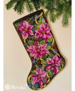Merejka Kryželiu embroidery kit "Pink Poinsettia Christmas Stocking" 35x22 cm SK262