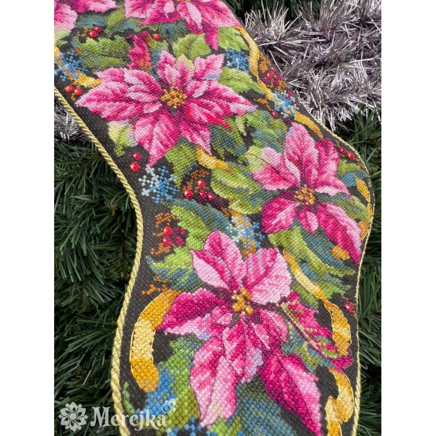 Merejka Kryželiu embroidery kit "Pink Poinsettia Christmas Stocking" 35x22 cm SK262 – 3