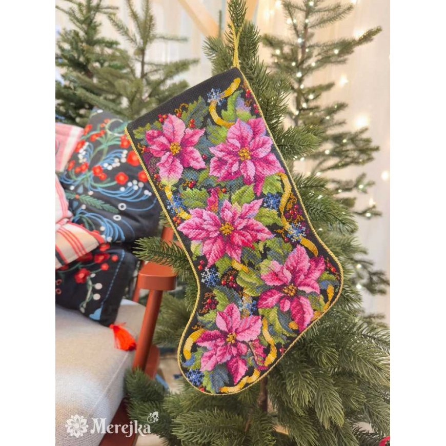 Merejka Kryželiu embroidery kit "Pink Poinsettia Christmas Stocking" 35x22 cm SK262 – 5