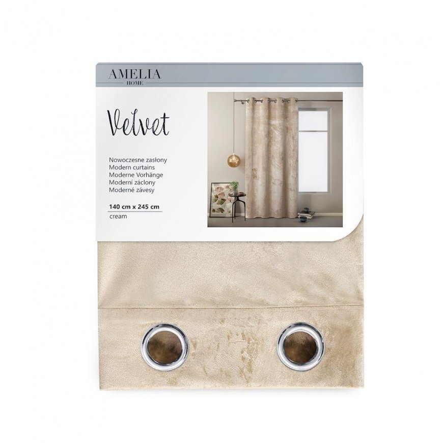 Yöverho renkailla AmeliaHome VELVET 140X245 cm, 1 kpl, väri: kerma – 5