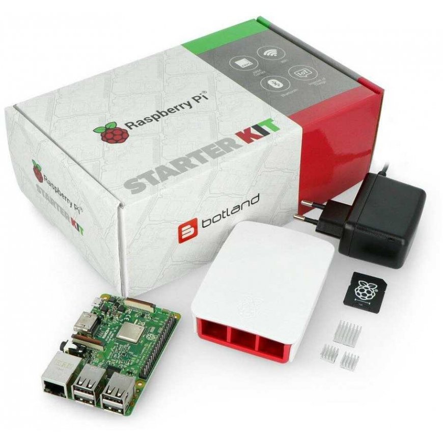 Raspberry Pi 3B WiFi + 32GB Micro SD + oficialių priedų rinkinys