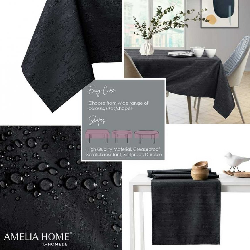 Vesta black pressed modern tablecloth 100 circle AmeliaHome – 4