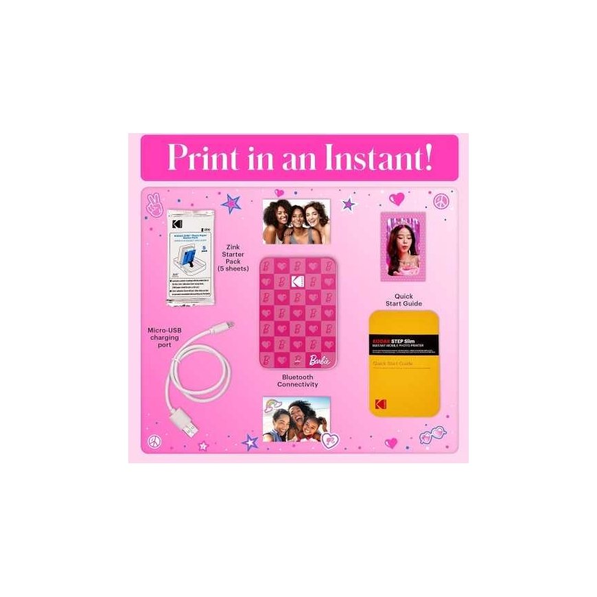 Barbie x Kodak STEP Slim Instant Mobile Photo Printer Color ZINK 2x3'' 1ppm, BT, Pink – 3
