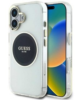 Originaalne GUESS IML metallist värviline ring klassikaline logo MagSafe Apple iPhone 16 musta värvi