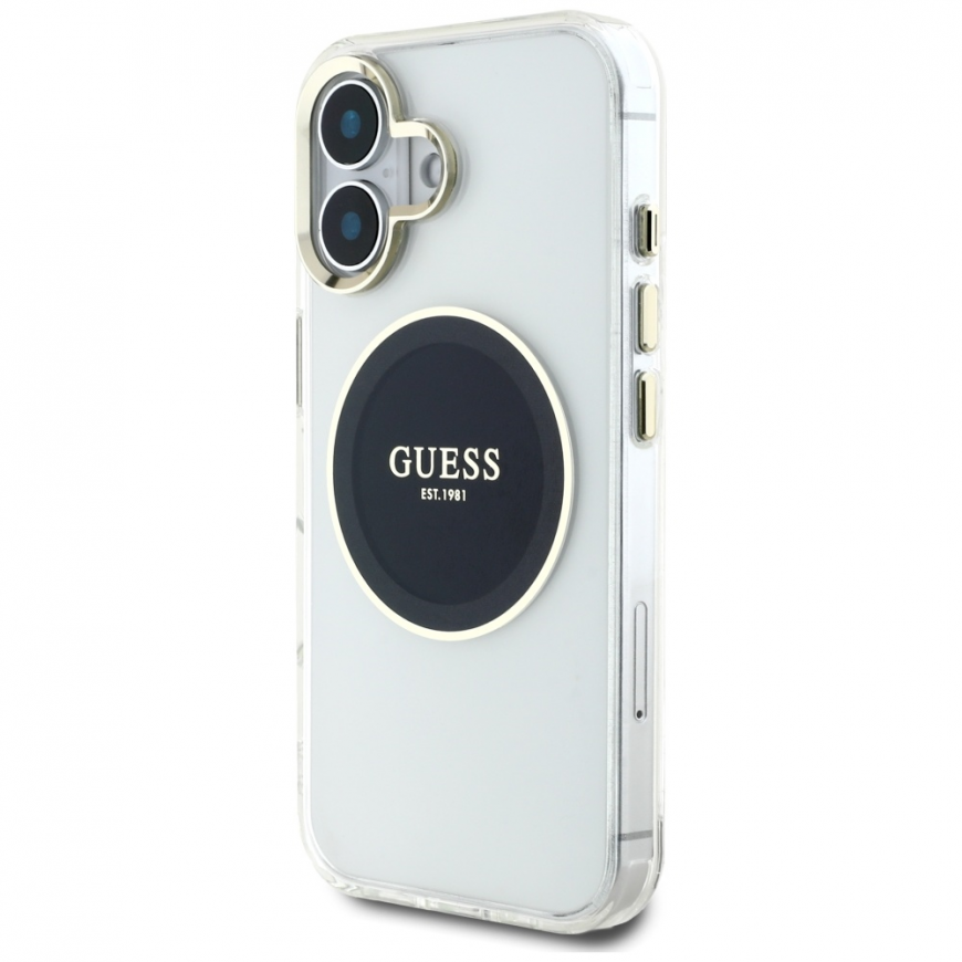 Oriģinālais Dēklas GUESS IML Metāla Krāsots Aplis Klasiskais Logo MagSafe paredzēts Apple iPhone 16 melnā krāsā – 3