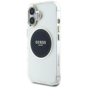 Oriģinālais Dēklas GUESS IML Metāla Krāsots Aplis Klasiskais Logo MagSafe paredzēts Apple iPhone 16 melnā krāsā Oriģinālais Dēklas GUESS IML Metāla Krāsots Aplis Klasiskais Logo MagSafe paredzēts Apple iPhone 16 melnā krāsā