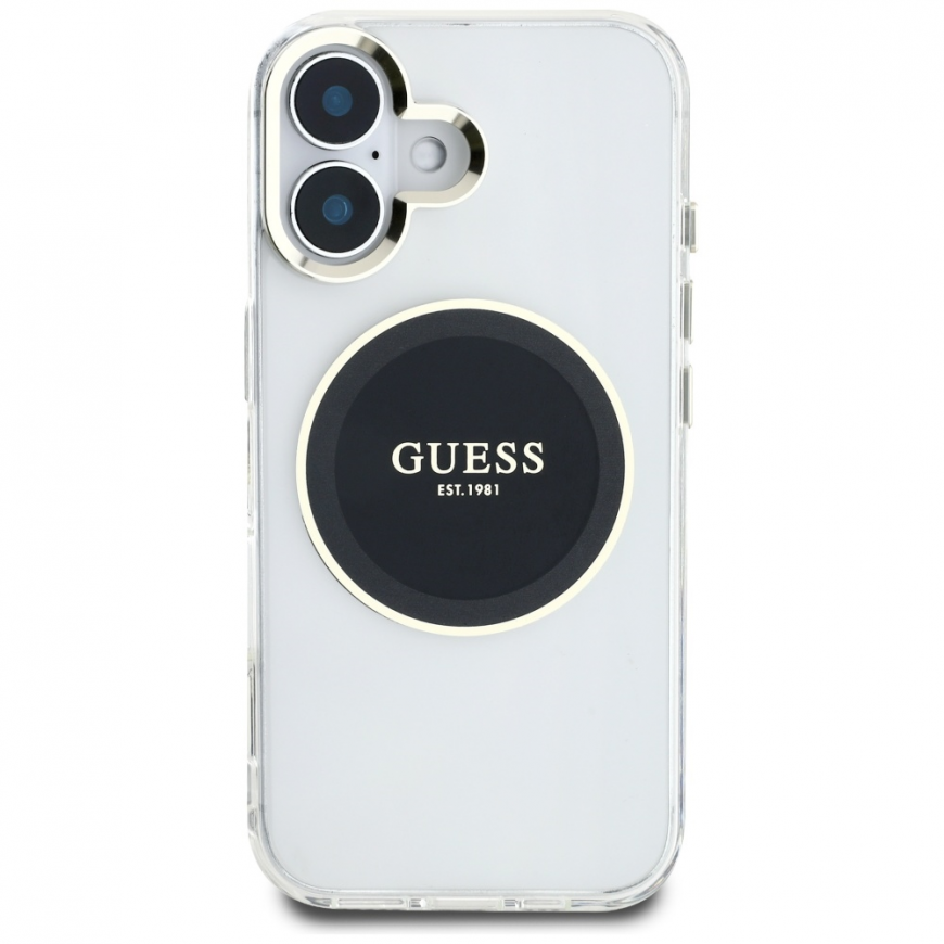 Oriģinālais Dēklas GUESS IML Metāla Krāsots Aplis Klasiskais Logo MagSafe paredzēts Apple iPhone 16 melnā krāsā – 4