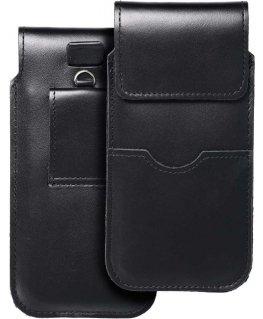 OEM-nahkainen universaali liukukotelo läpällä - ROYAL / musta - XL-koko - IPHONE 11 / 12 / 13 / SAMSUNG S7 EDGE