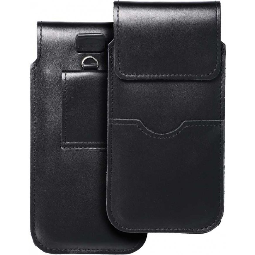 OEM ādas universāls slēdzis ar atloku - ROYAL / melns - XL izmērs - IPHONE 11 / 12 / 13 / SAMSUNG S7 EDGE
