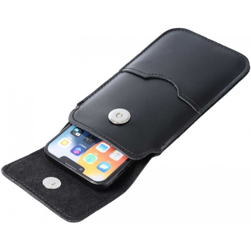 OEM leather universal sliding case with flap - ROYAL / black - XL size - IPHONE 11 / 12 / 13 / SAMSUNG S7 EDGE – 2