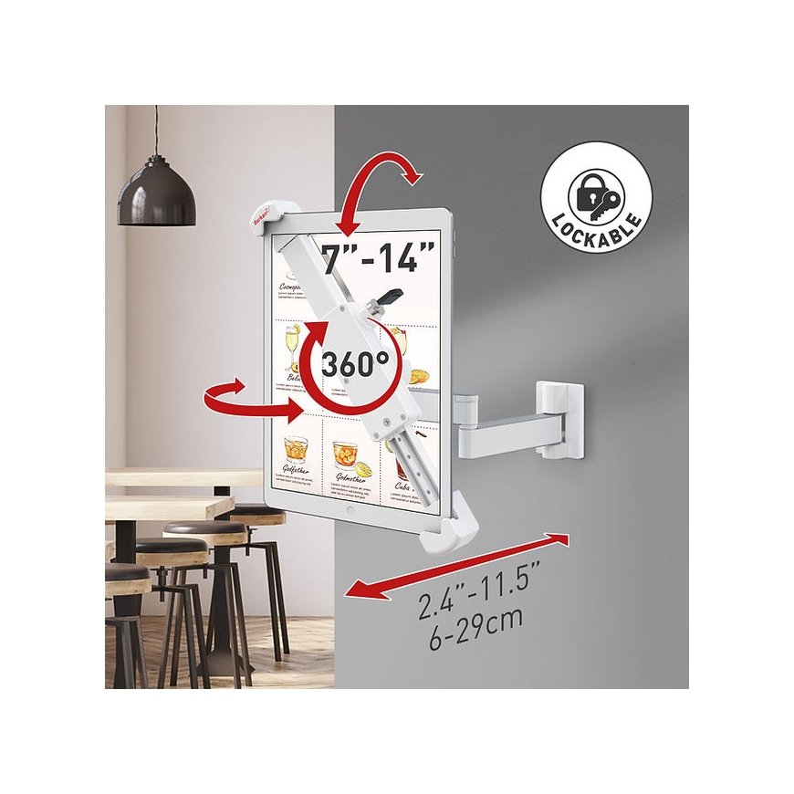 Tableti hoidja 7-14" pöörlev seinaga, lukuga – 2