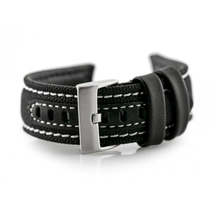 Pacific W34 ādas pulksteņa siksna - PREMIUM - melns/balts - 24mm