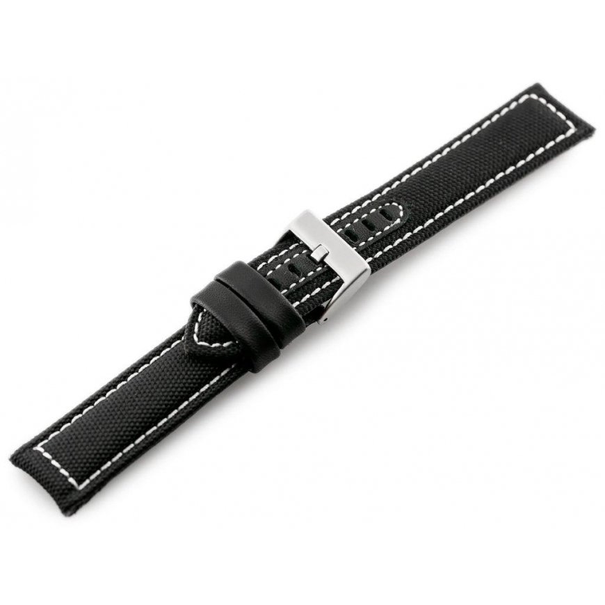 Pacific W34 nahkrihm - PREMIUM - must/valge - 24mm – 2