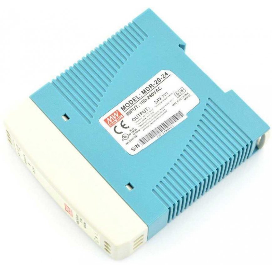 Power supply Mean Well MDR-20-24 mounted on DIN rail 24V 1A 24W