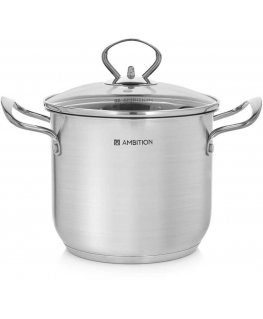 High stainless steel pot with lid, small, 16 cm, AMBITION