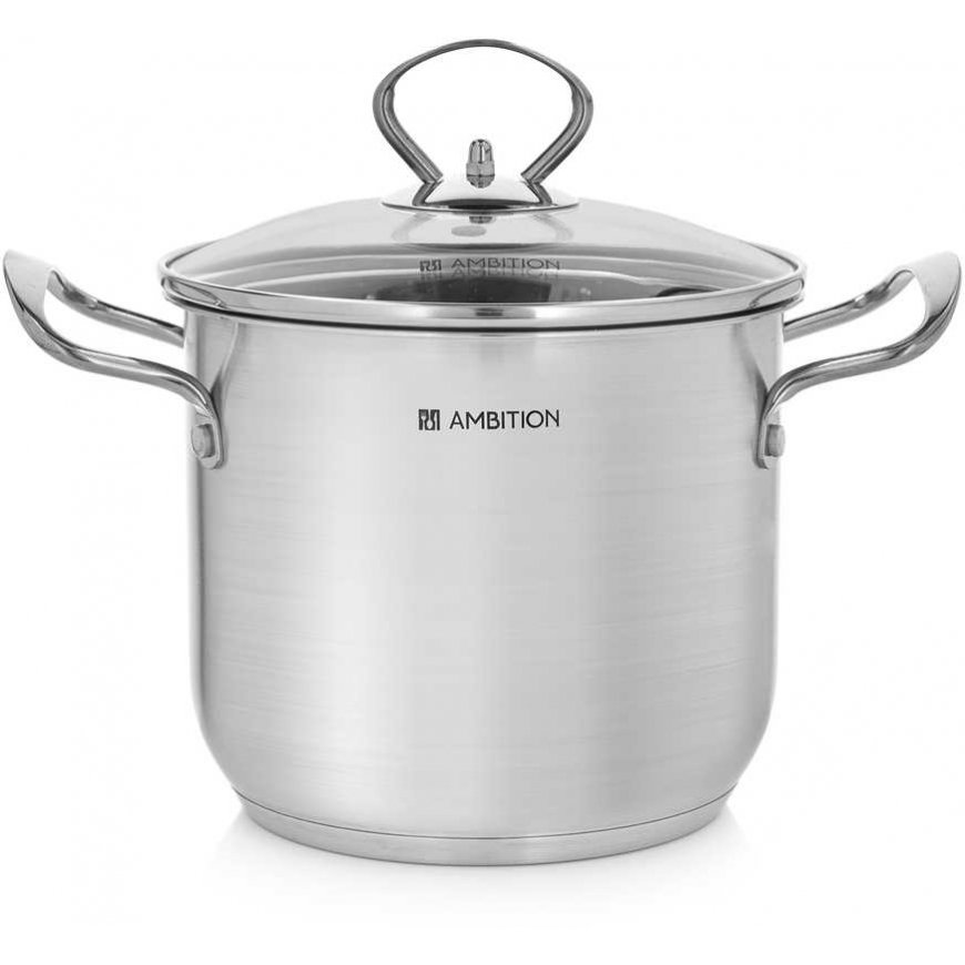 Высокая кастрюля из нержавеющей стали с крышкой, маленькая, 16 см, AMBITION