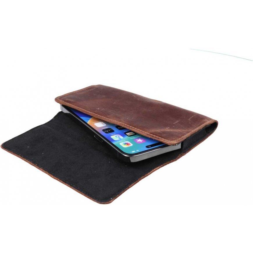 OEM ROYAL Crazy Horse universal horizontal leather belt holster size M for Apple iPhone 12 Mini / 13 Mini / Samsung Galaxy A40 / – 3