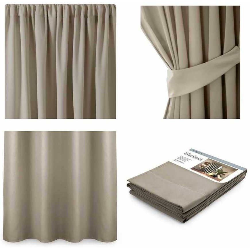 BLACKOUT curtain in sand color, classic, blackout tape, 140x245, AmeliaHome