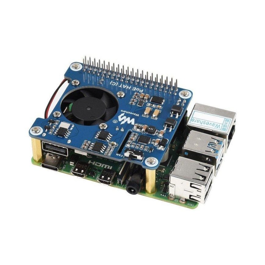 Power over Ethernet HAT (C), PoE ja 802.3af/at toite lisand, mõeldud Raspberry Pi 3B+/4B jaoks, Waveshare 1944 – 2