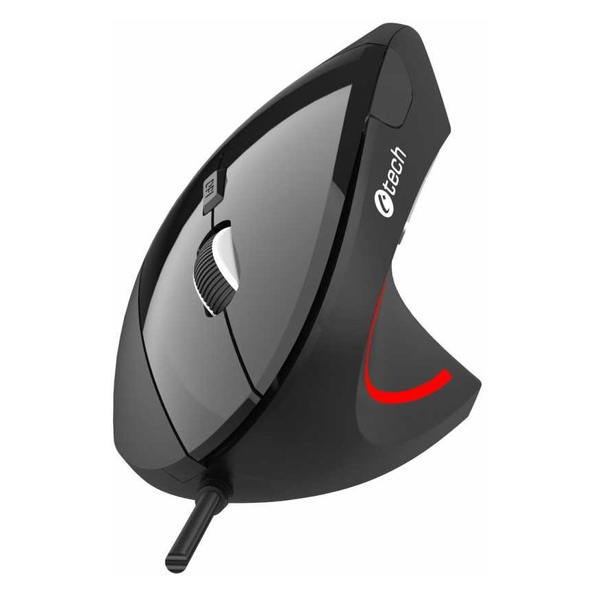 C-TECH pelė VEM-09C, vertikali, 6 mygtukai, juoda, USB