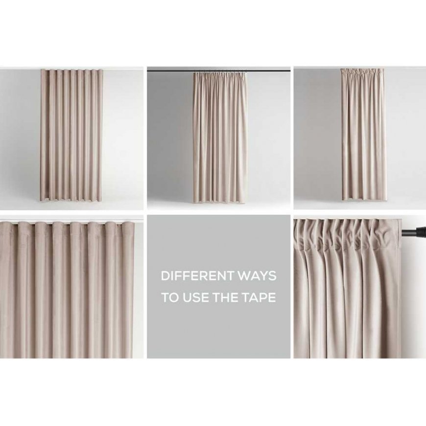 Aizkaru VELVET krāsa gaiši smilšu krāsā klasiskā joslas tipa materiāls - tekstila aksoms 140x245 AmeliaHome – 4