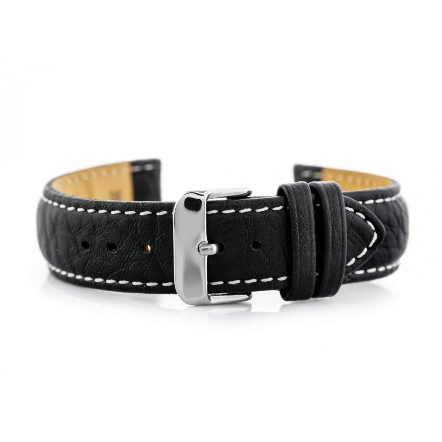 Pacific W05XL black/white leather watch strap - 20mm