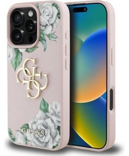 Чехол Guess Grained Roses Big с логотипом 4G для iPhone 16 Pro Max розовый