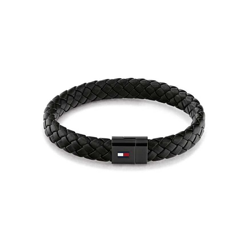 Tommy Hilfiger Musta nahkaranneke teräksisella sulkimella 2790331