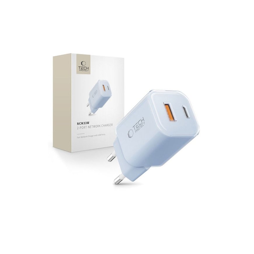 Tech-Protect NCM33W 2-port PD33W|QC3.0 wall charger - blue