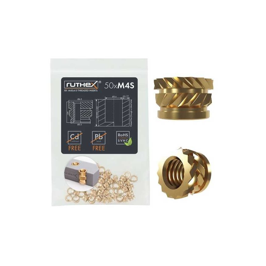 Ruthex M4 Short Threaded Insert – Rx-M4Sx4.0 - 50 pcs