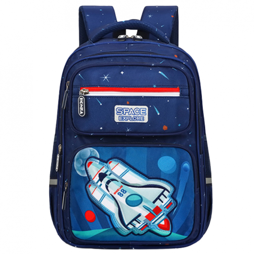 Lean Children's school backpack with chest strap, dark blue, Blue, 'Rocket Space', 20 l, 41 cm