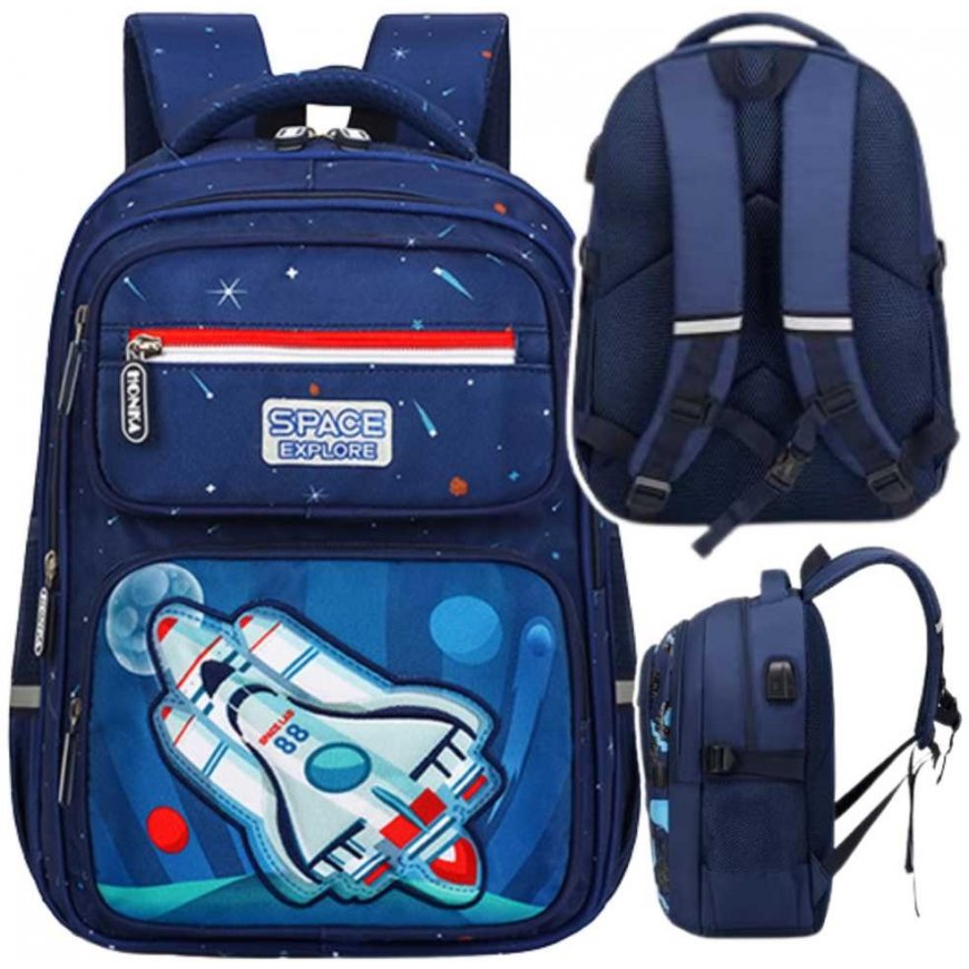 Lean Lasten koulureppu rintavaljailla, tummansininen, Sininen, "Rocket Space", 20 l, 41 cm – 3