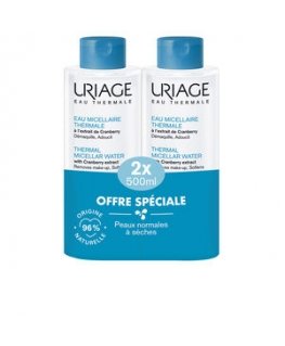 Uriage Thermal Micellar Vesi normaalille-kuivalle iholle, pakkaus 2 x 500 ml