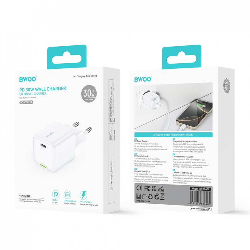 BWOO wall charger GaN 30W USB-C white – 3