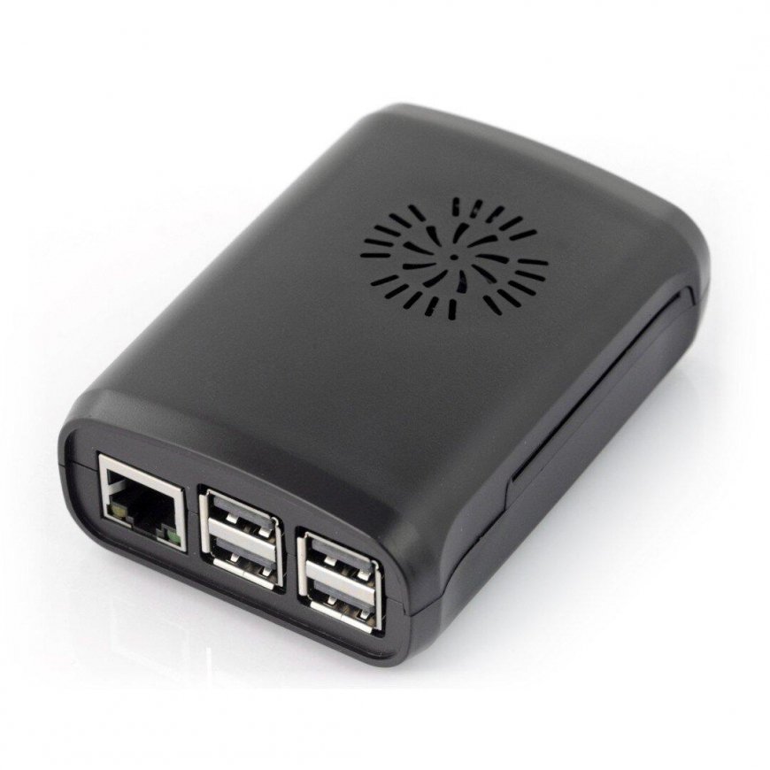 Yksinkertainen kotelo Raspberry Pi Model 3B+/3B/2B - musta tuulettimella