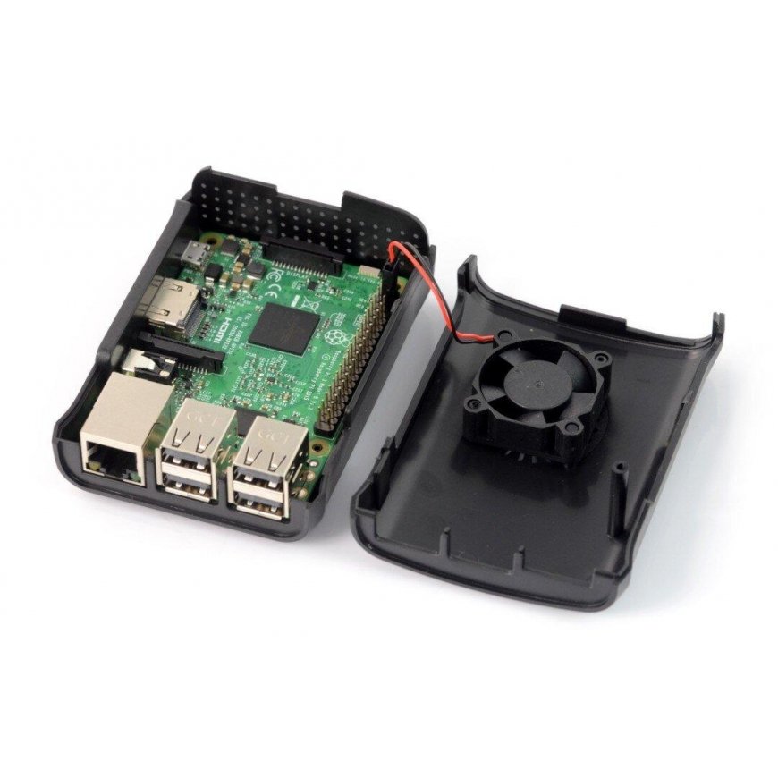 Yksinkertainen kotelo Raspberry Pi Model 3B+/3B/2B - musta tuulettimella – 4