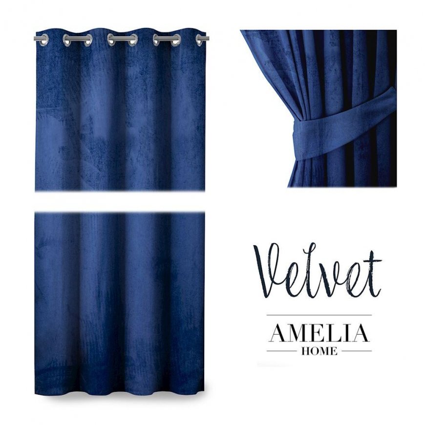 Naktinė užuolaida su žiedais AmeliaHome VELVET 140X245 cm, 1 vnt., spalva: tamsiai mėlyna – 5